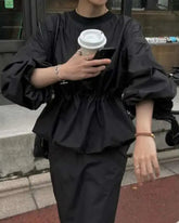Luxury Black Balloon Sleeve Blouse – Designer Casual & Formal Wear
